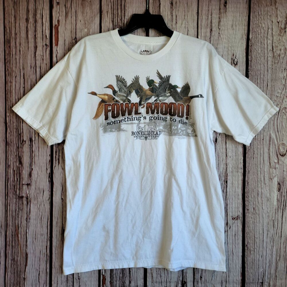 Bonehead Outfitters Large T-Shirt Fowl Mood Duck Hunting Preshrunk USA Fabric